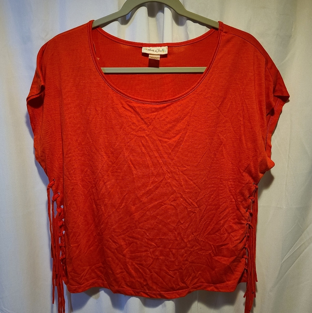 Coral fringe crop top